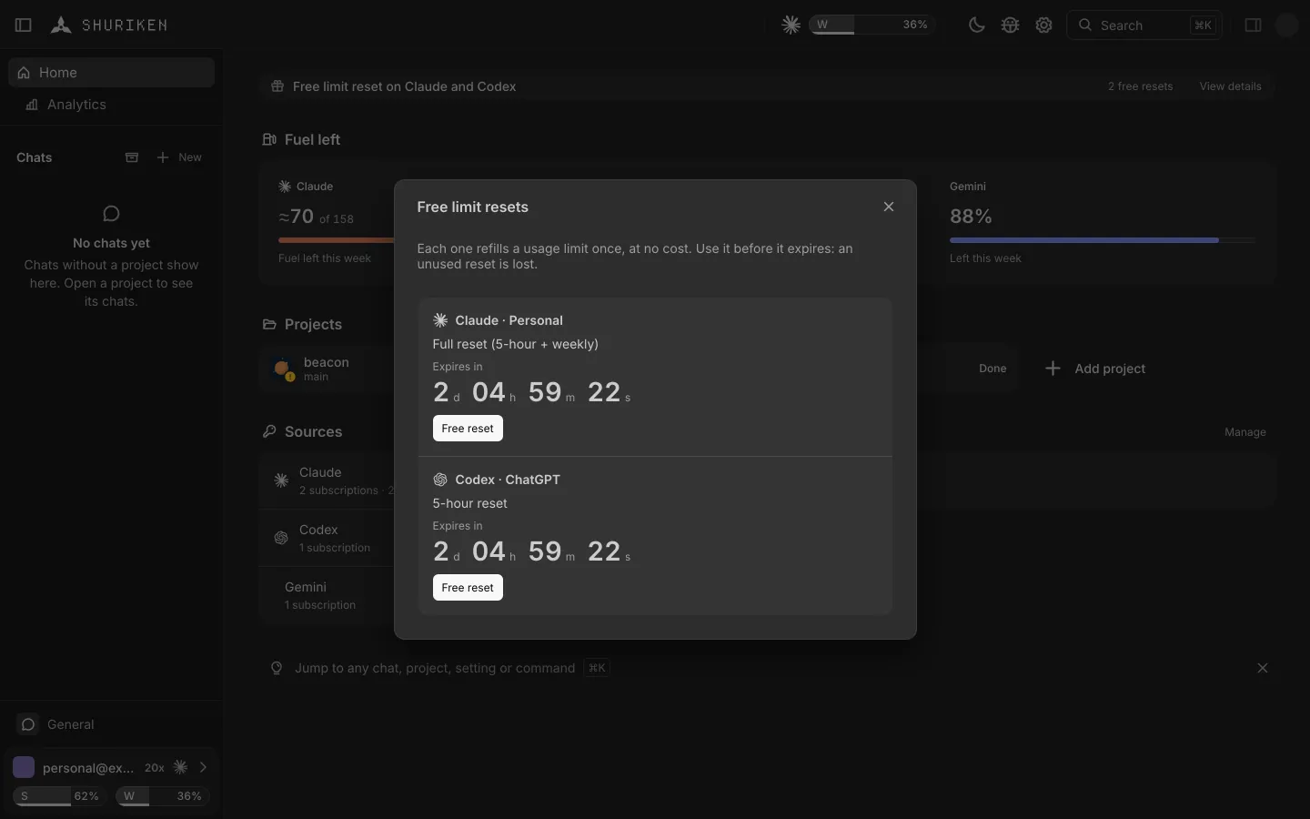 The free limit resets on Home: what each refills and when it expires