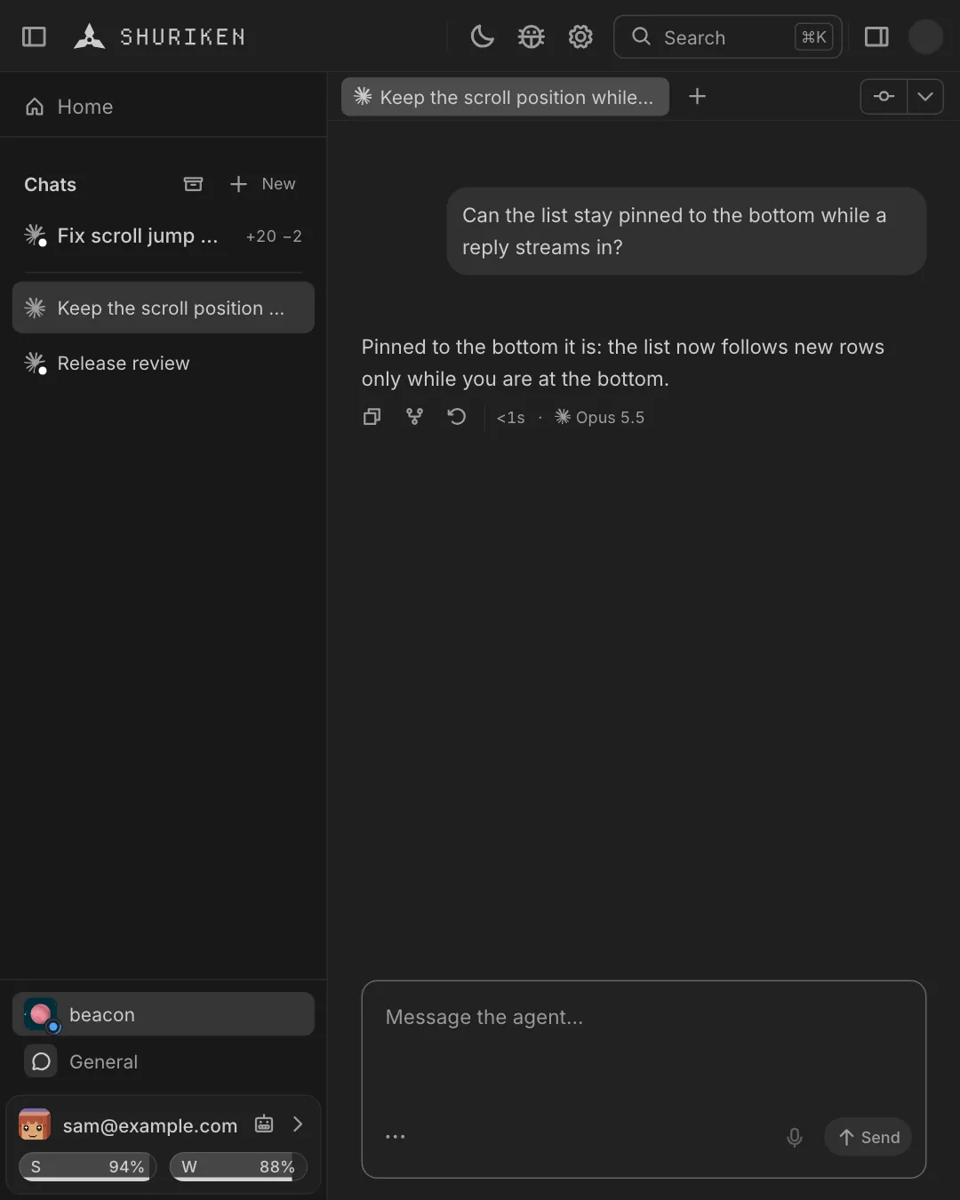 Shuriken on a phone, switching a chat to the next account