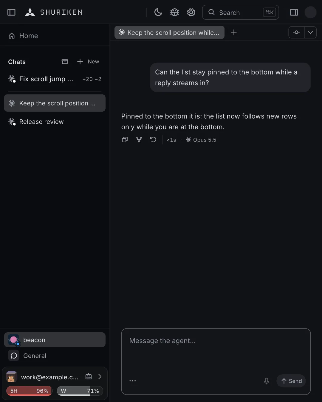 Shuriken on a phone, switching a chat to the next account