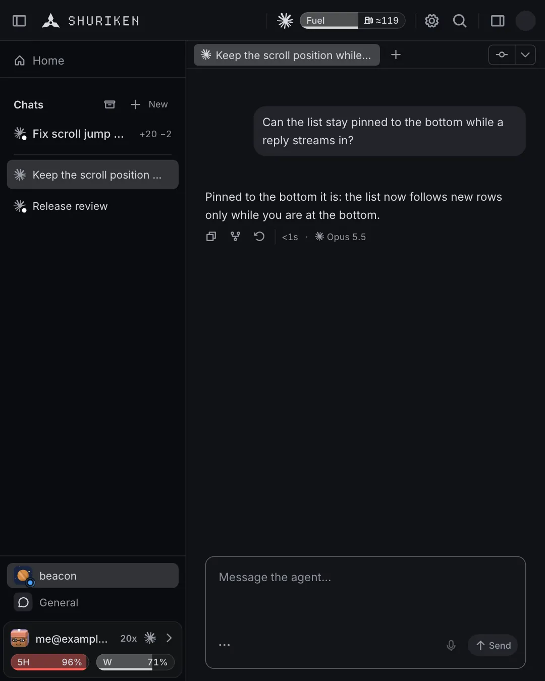 Shuriken on a phone, switching a chat to the next account
